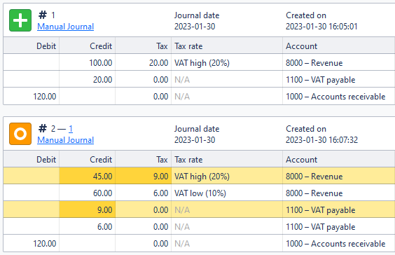 Screenshot of a sample case of a split line item