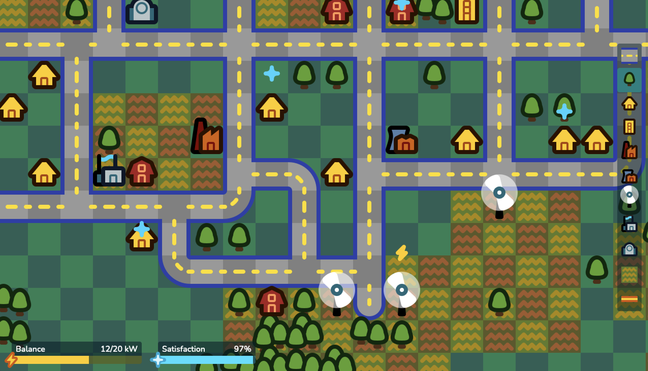 Solar panels and windmills powering a growing neighbourhood