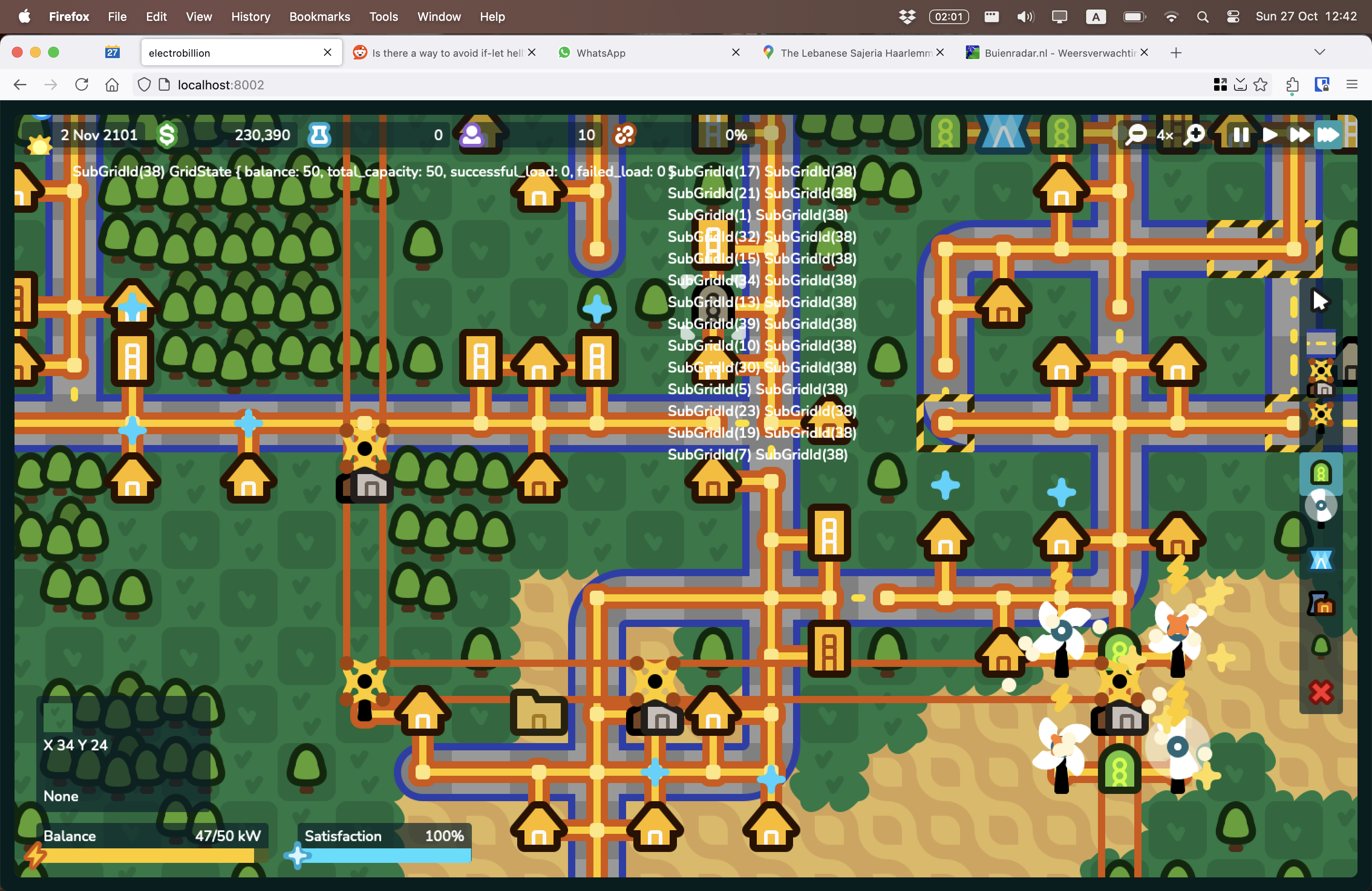 Debug view of the full subgrid network with power balance readouts