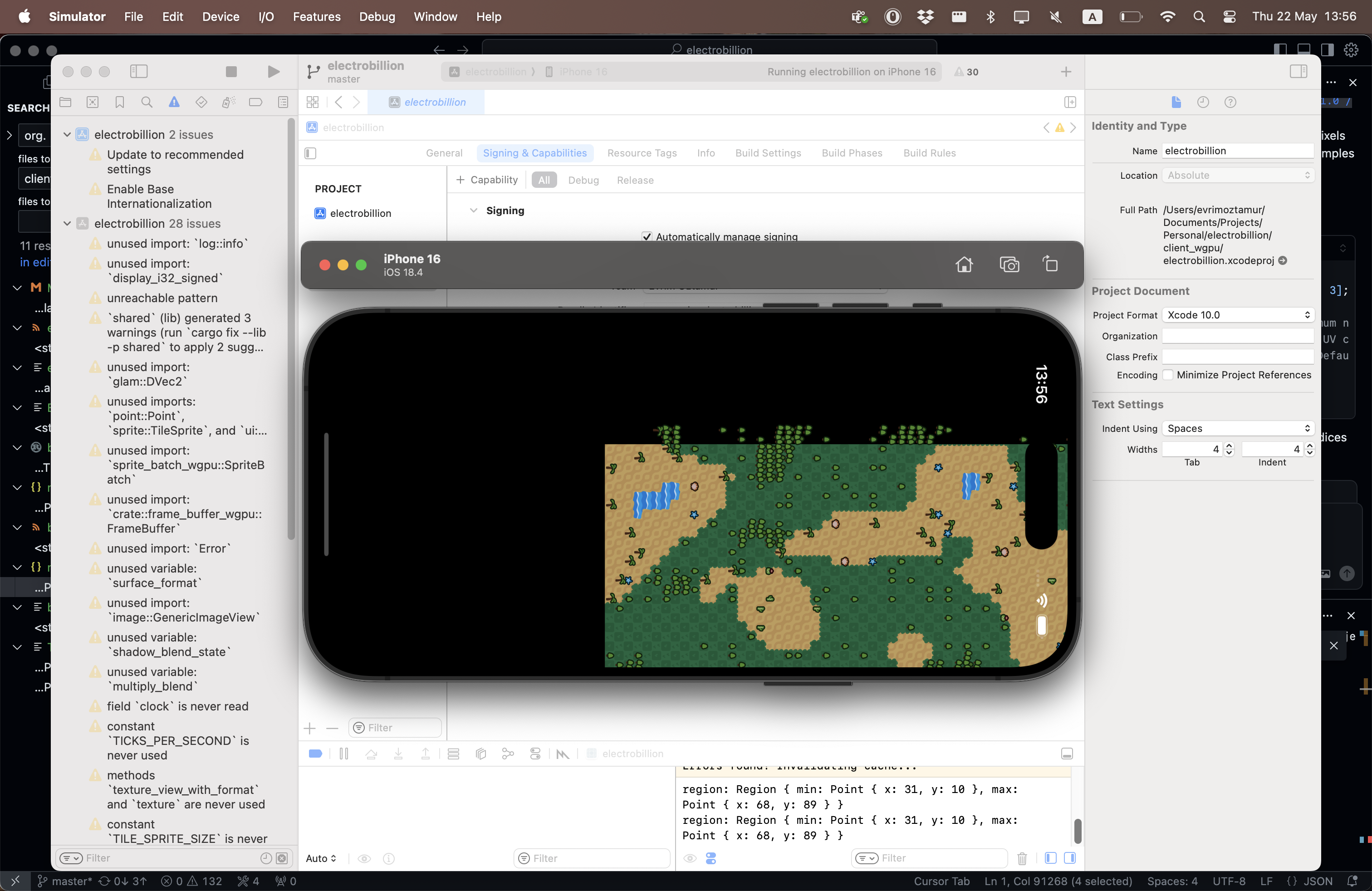 Running electrobillion in the iOS Simulator via Xcode